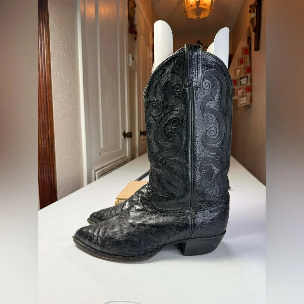 Tony Lama black ostrich cowboy boots